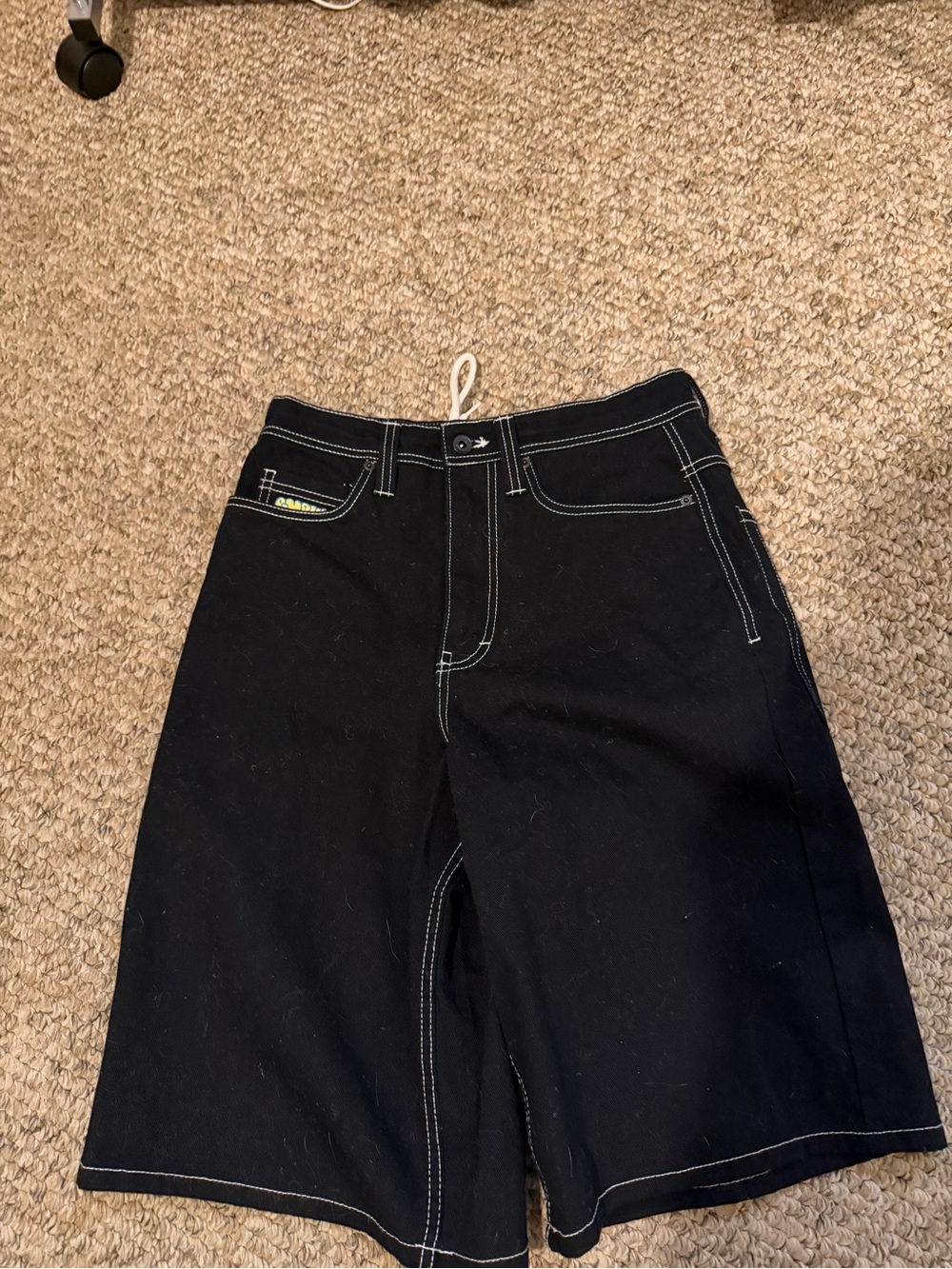 Empyre Black Denim Relaxed Fit Shorts with Contrast Stitching